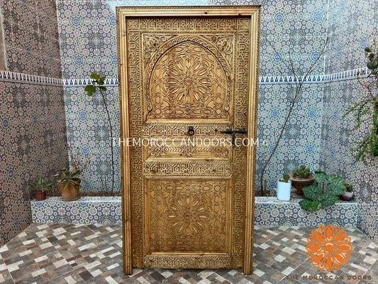 Wooden Carved Door Style Boho WRITING With Carved iron  Locker, Closet Interior Door designer Home Moroccan Gift Doors Modern Door & Locks .