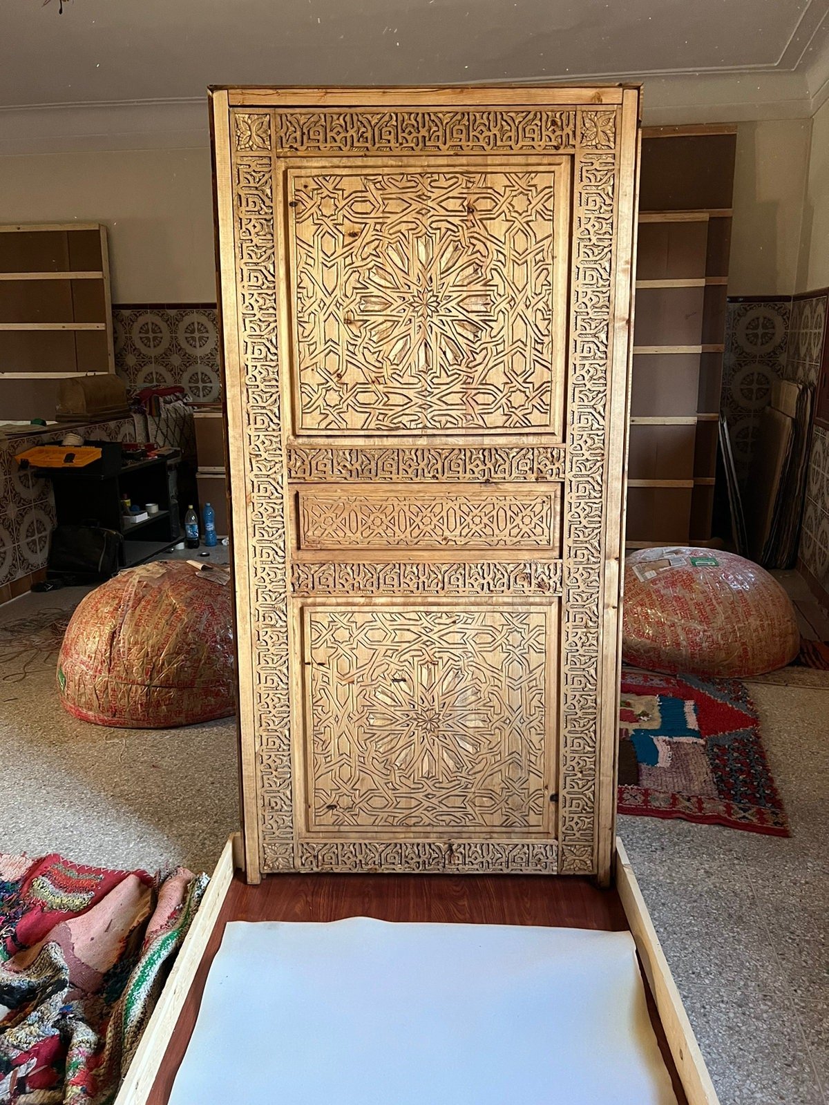 Wooden Carved Door Style Boho WRITING With Carved iron  Locker, Closet Interior Door designer Home Moroccan Gift Doors Modern Door & Locks .