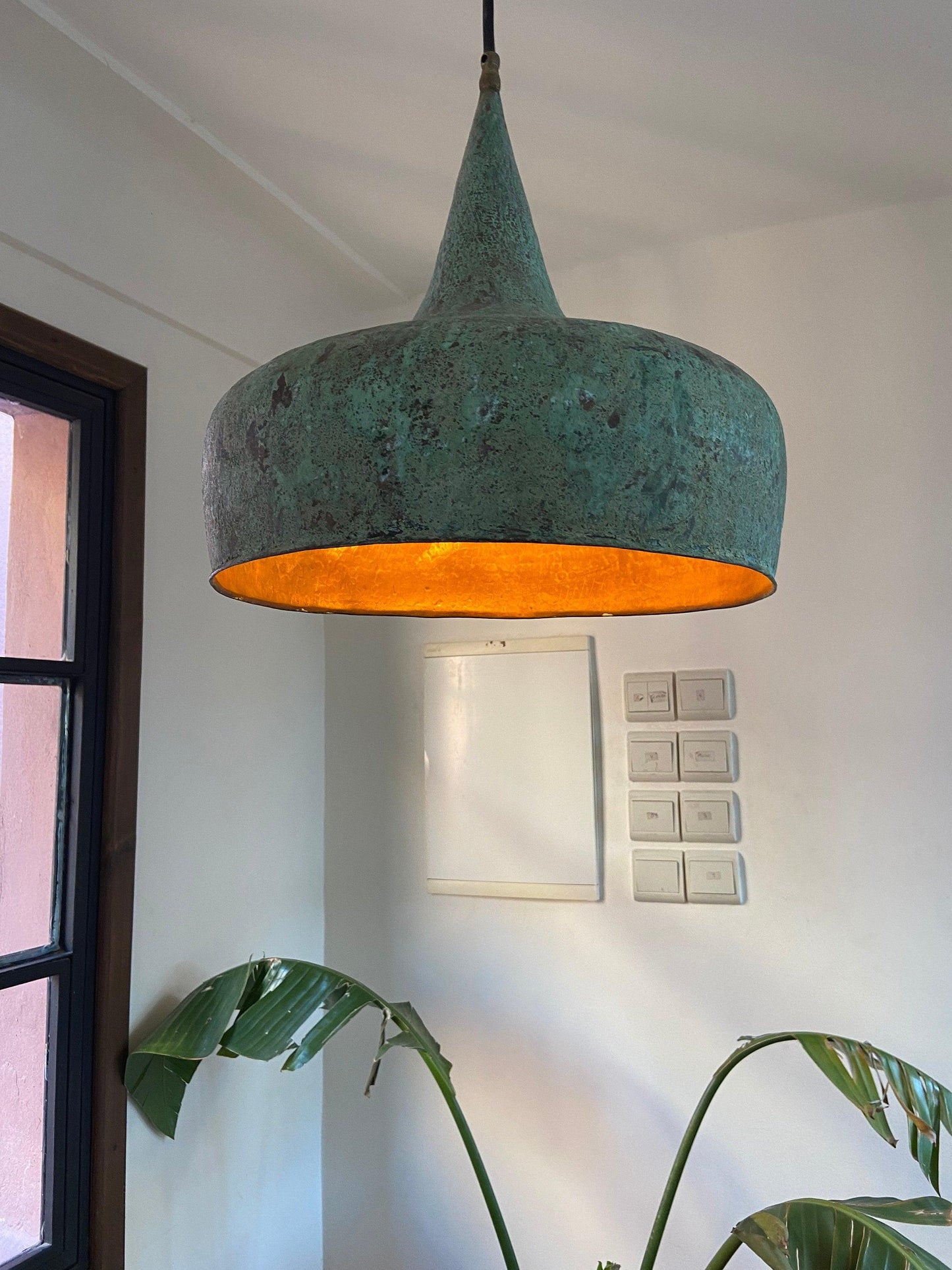 Vintage Oxidized Copper Pendant Light