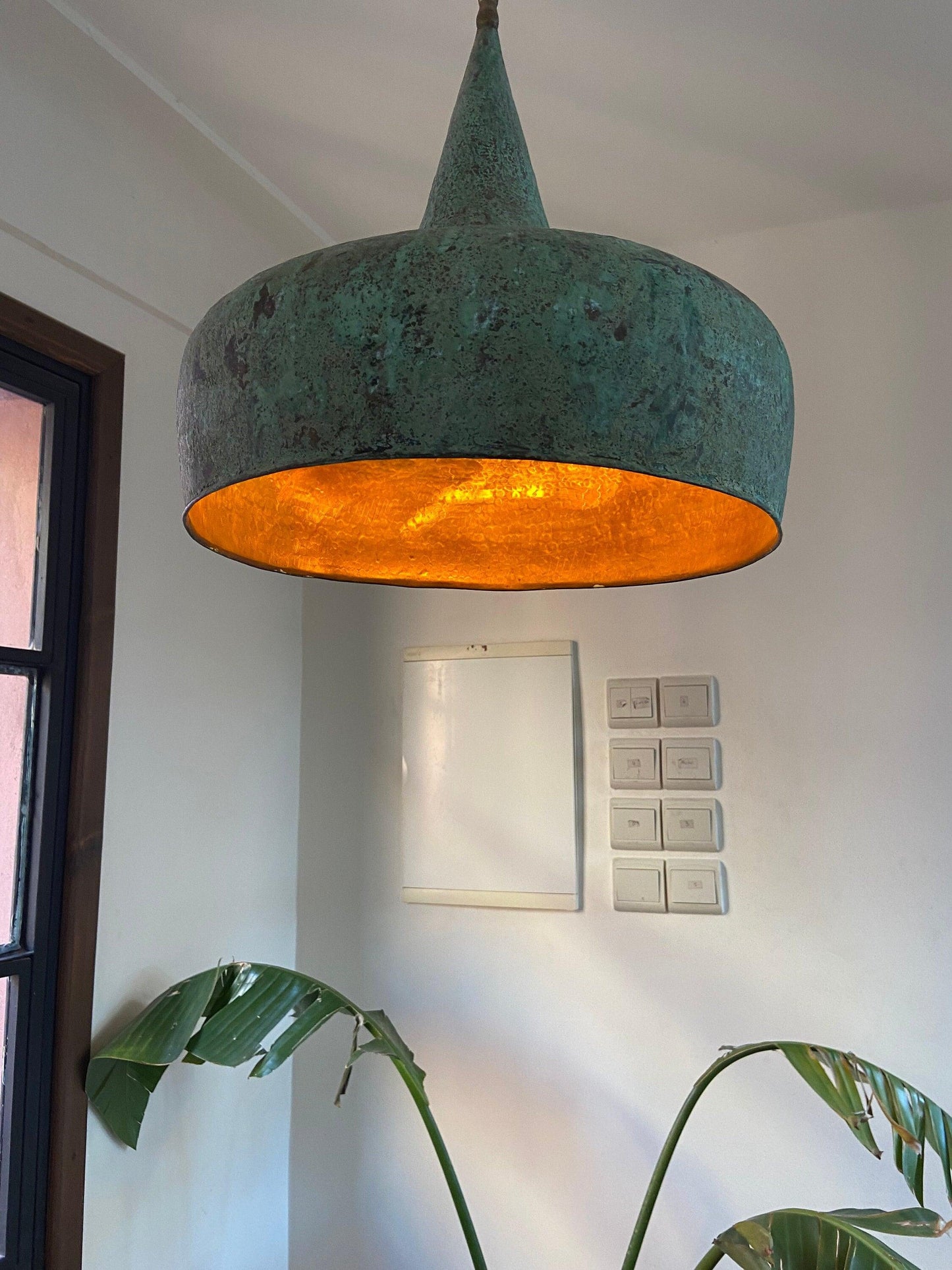 Vintage Oxidized Copper Pendant Light