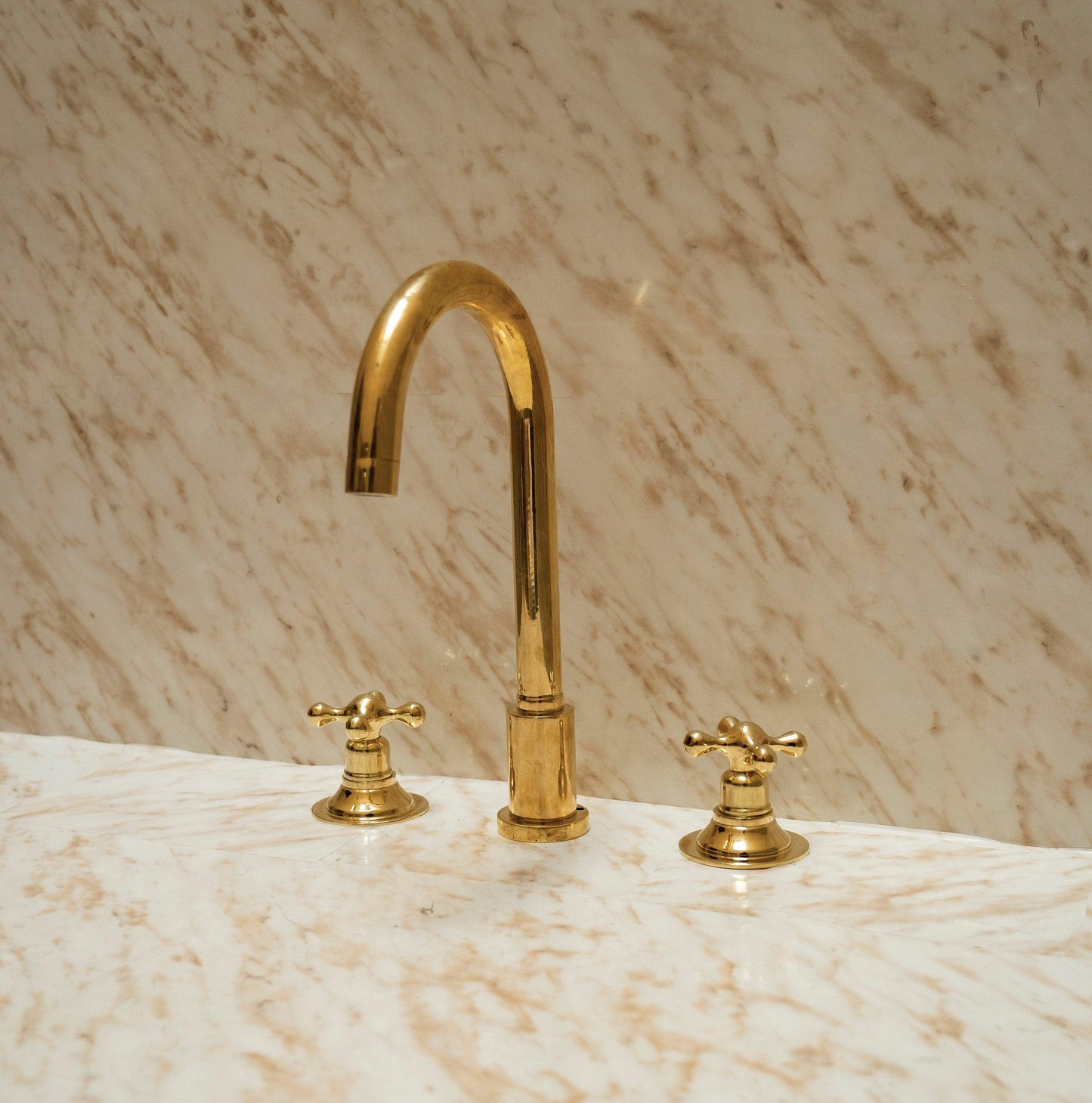 Unlacquered Brass Widespread Bathroom Sink Faucet 3 Hole