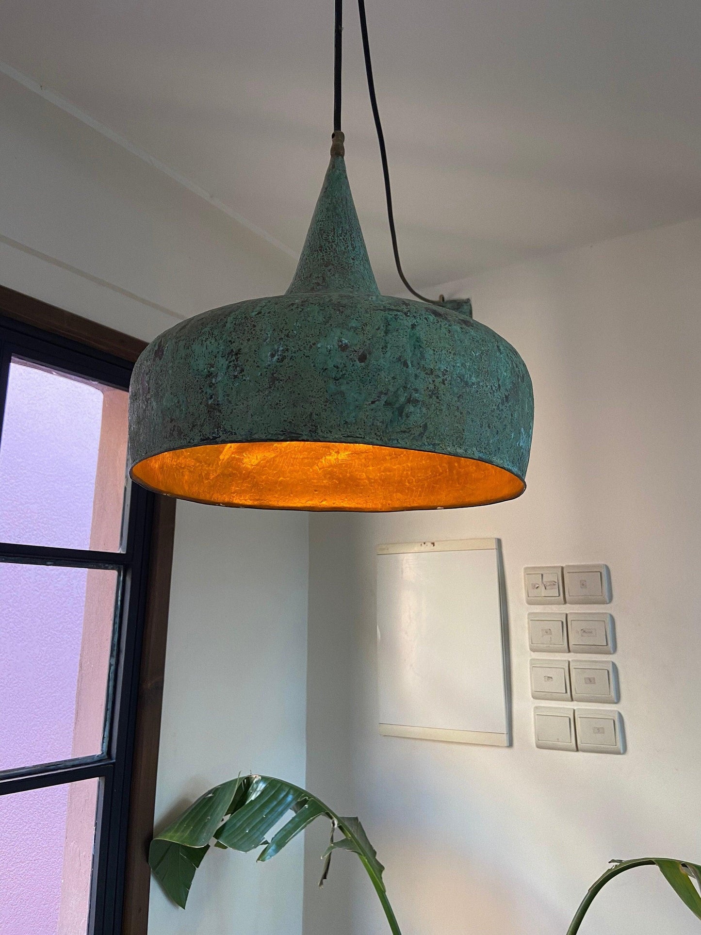 Vintage Oxidized Copper Pendant Light