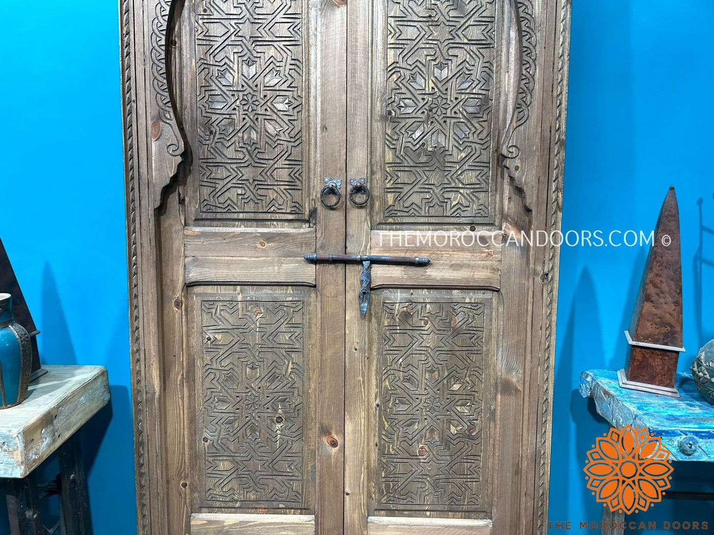 Wooden Moroccan Door With Handmade Carved Motif, Crafted with the best quality of wood