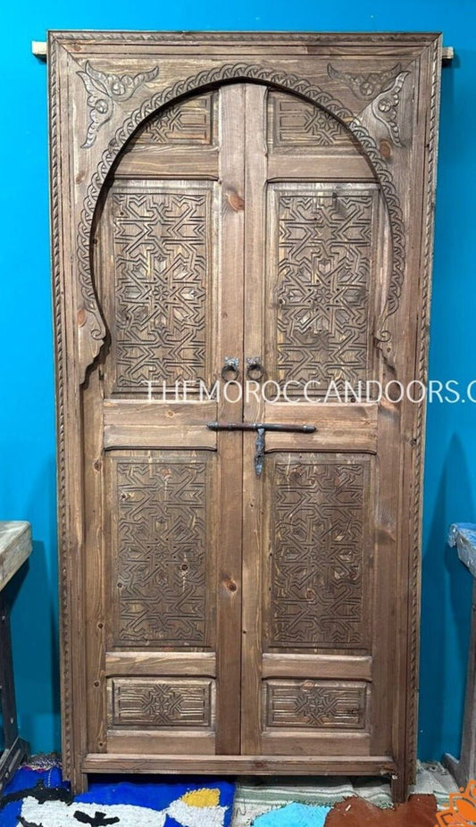 Wooden Moroccan Door With Handmade Carved Motif, Crafted with the best quality of wood