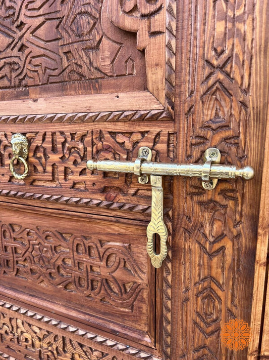 Wooden Carved Door Style Boho WRITING With Carved BRASS Locker, Closet Interior Door designer Home Moroccan Gift Doors Modern Door & Locks .