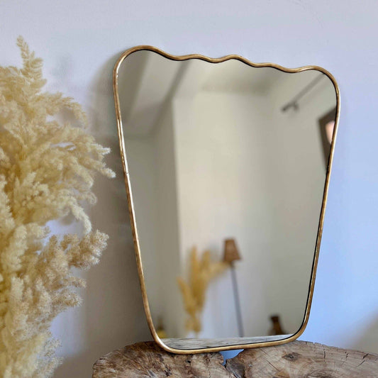 Antique Brass Mirror, Italian Wavy Brass Mirror