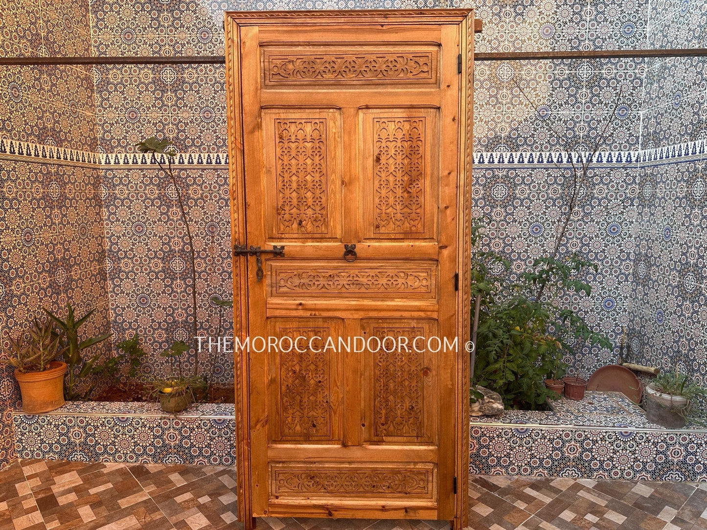 Two Hand Carved Wooden Door with one Frame.