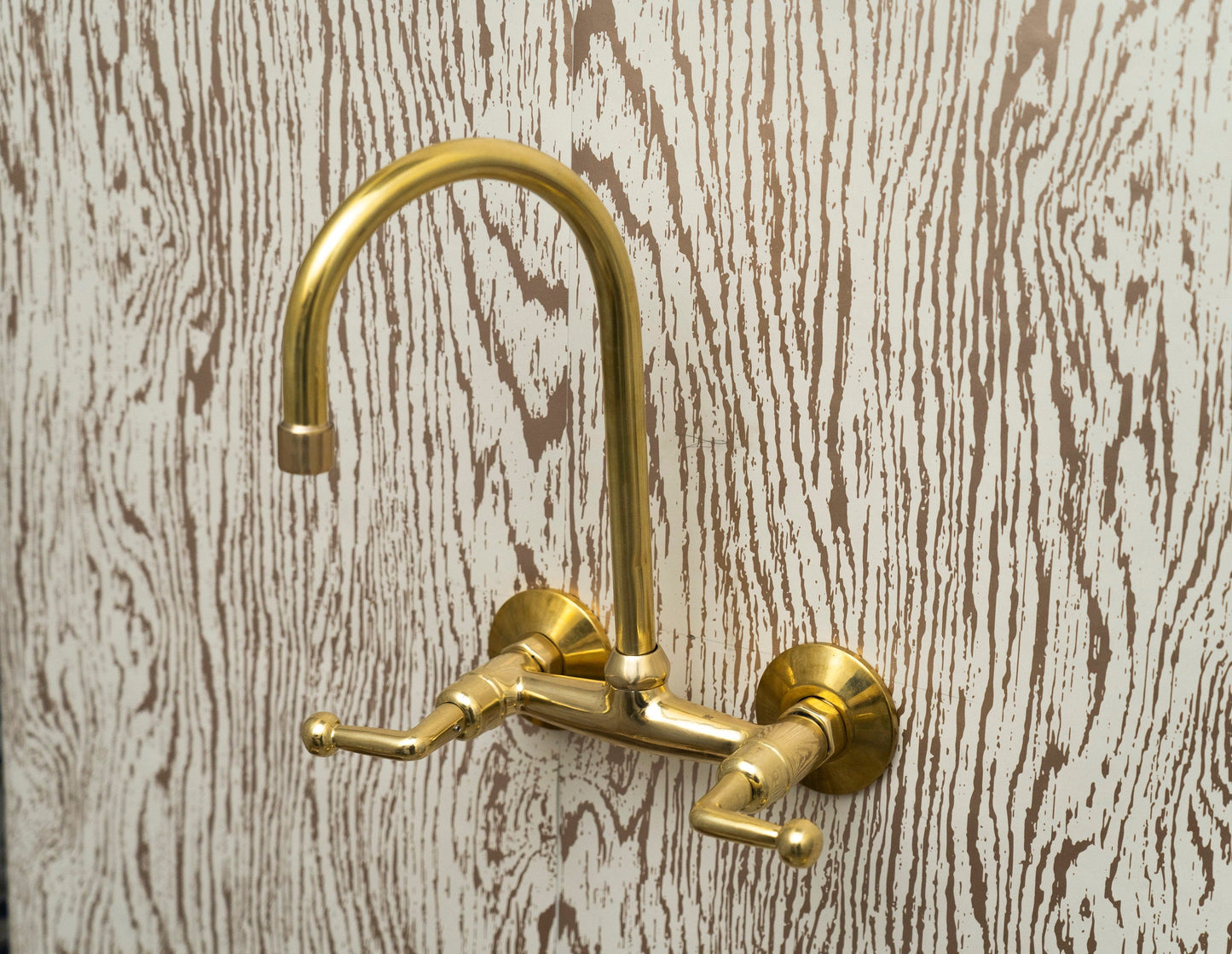 Unlacquered Brass Wall Mount Kitchen Faucet with lever Handle