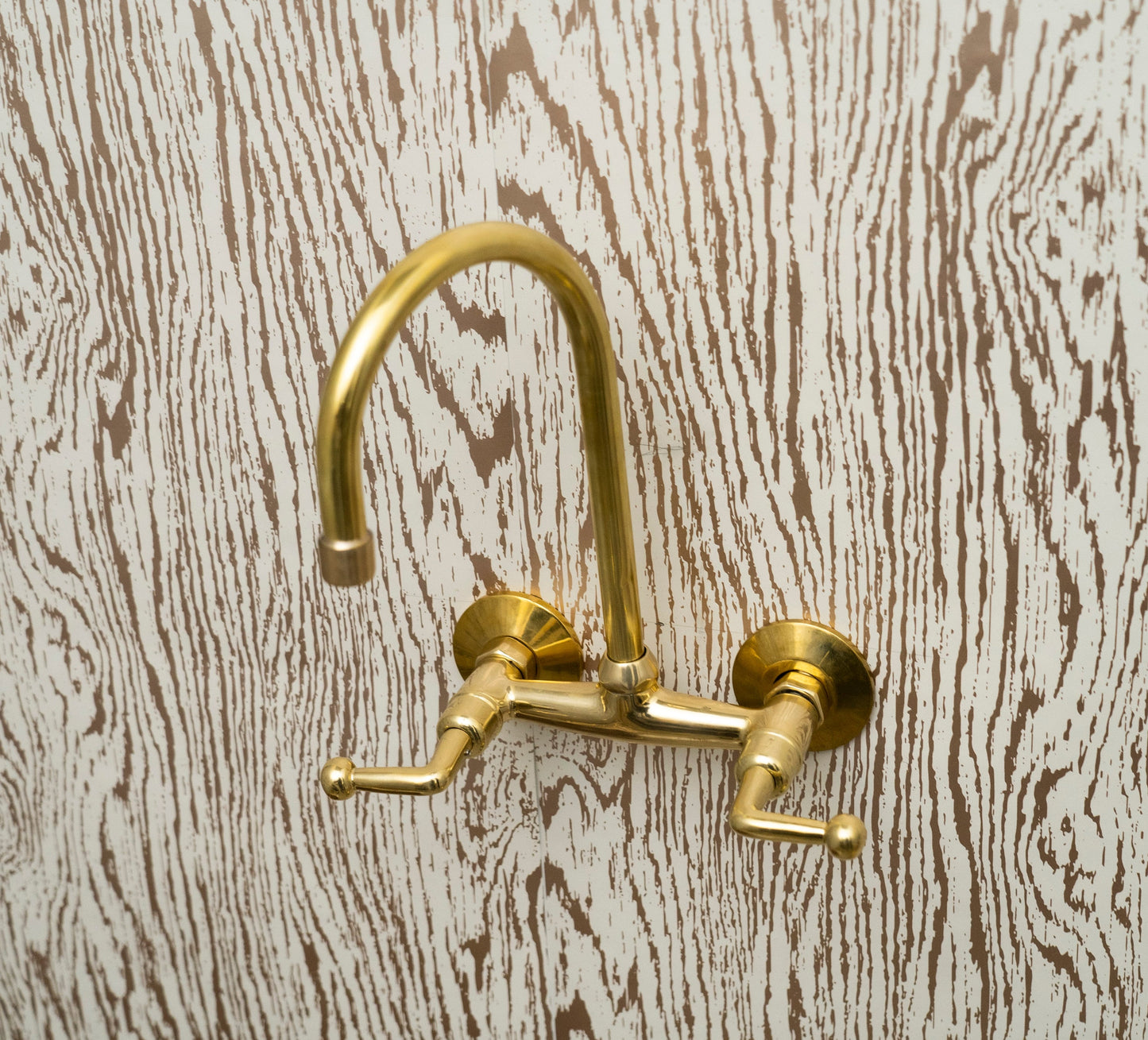 Unlacquered Brass Wall Mount Kitchen Faucet with lever Handle