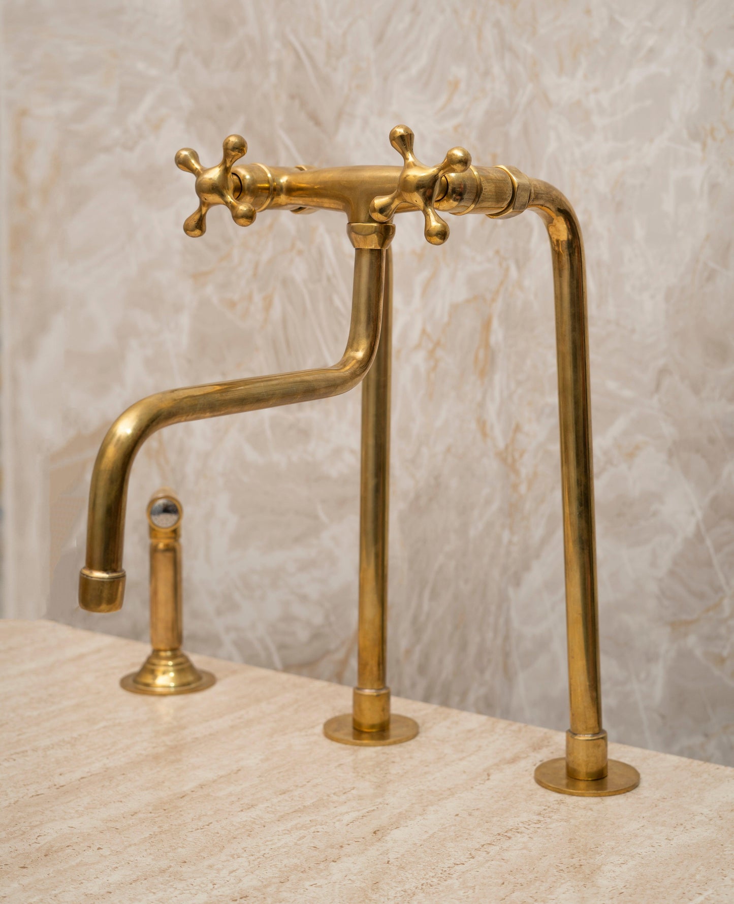 Unlacquered Brass Kitchen Long legs Faucet with Sprayer